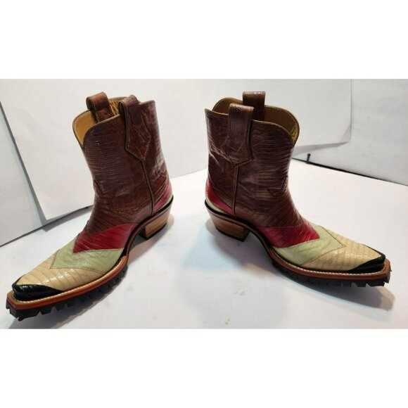 Mario Garcia Mens Handmade Custom Multicolored Lizard Boots 8.5B Oil Resistant - Picture 2 of 15